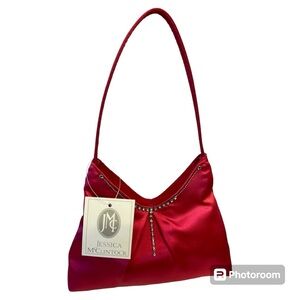 Vintage Mini Evening Purse by Jessica McClintock Pink Satin w/ Rhinestones